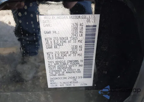 2024 Nissan Pathfinder Sl 4Wd z USA, uszkodzony, nr VIN 5N1DR3CC2RC208239